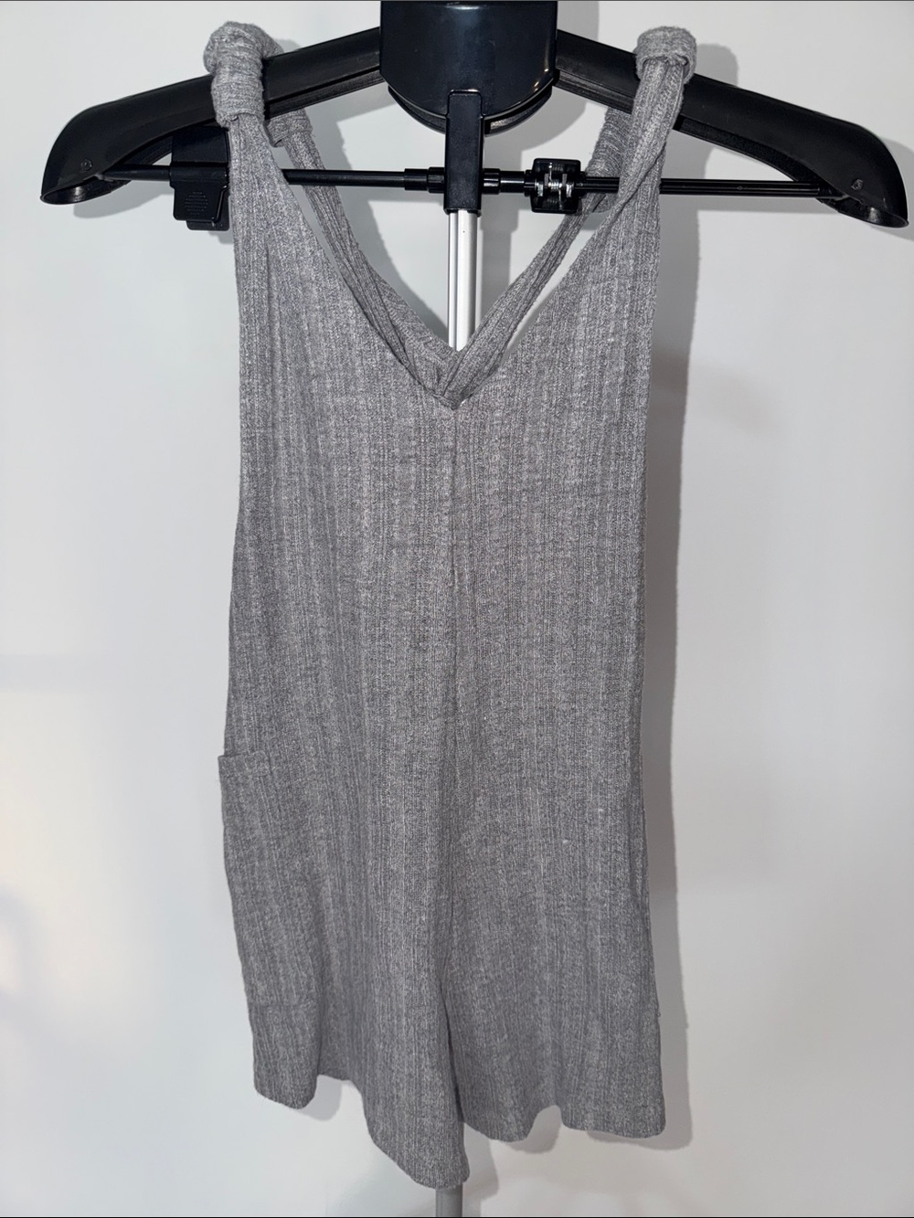 Anthropologie Gray Ribbed Knit Romper with Knot Straps